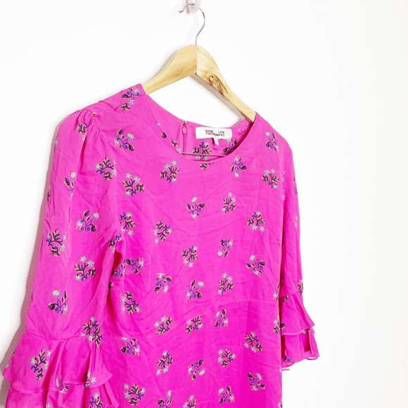 DIANE VON FURSTENBERG DVF Ruffle Cuff Dress in Floating Lily Ranunculus womens M - Picture 3 of 8